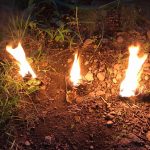 Burning kanba to make mukaebi, “welcoming fires,” for the ancestors